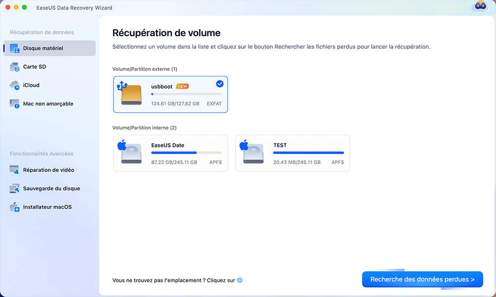 sélectionnez la carte sd où les données ont été perdues et cliquez sur analyser.