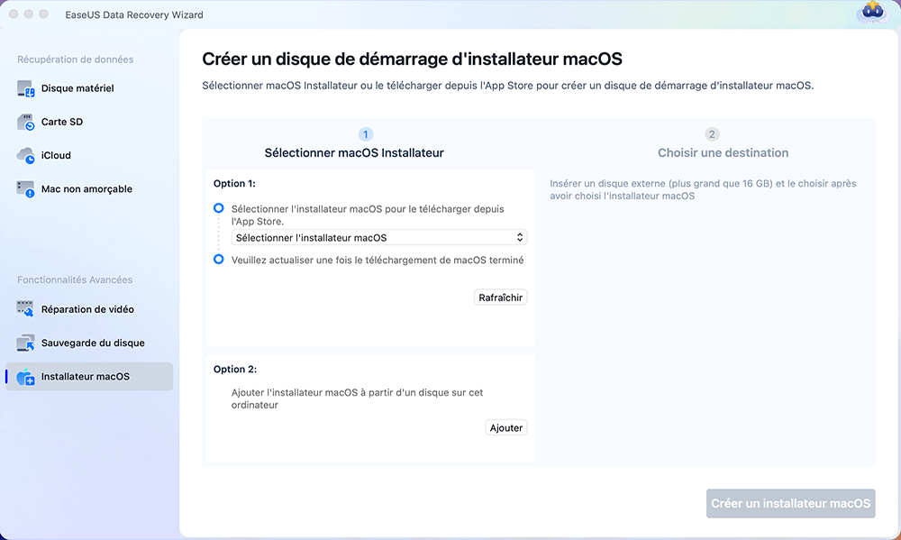 sélectionnez le programme d'installation de macOS à télécharger