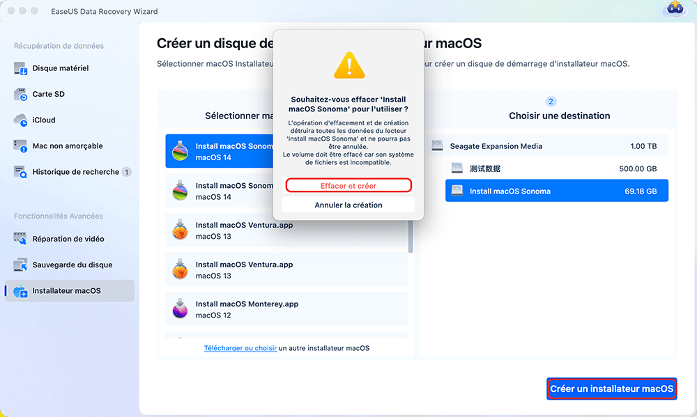 Cliquez sur Effacer et créer