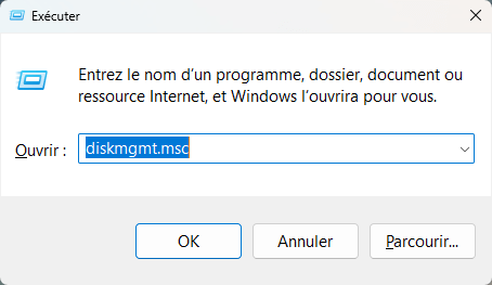 ouvrir la gestion des disques