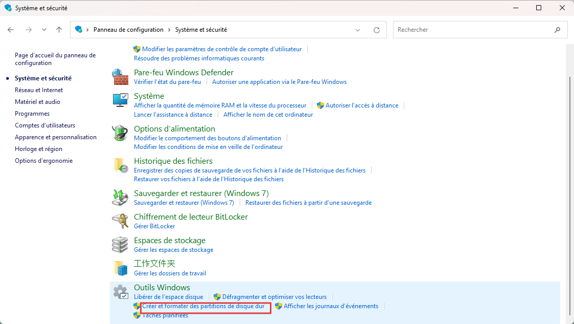ouvrez la gestion des disques via le panneau de configuration 2