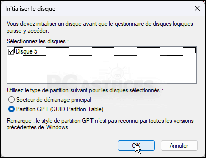 Initialisation du disque et définition du style de disque
