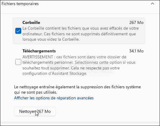supprimer définitivement des fichiers de la corbeille