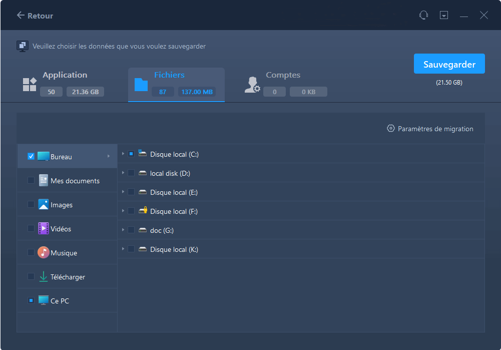 restaurer les fichiers de sauvegarde sur le nouveau PC