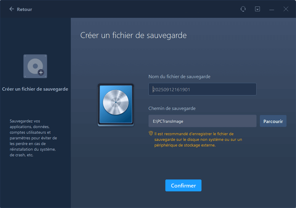 créer un fichier de sauvegarde