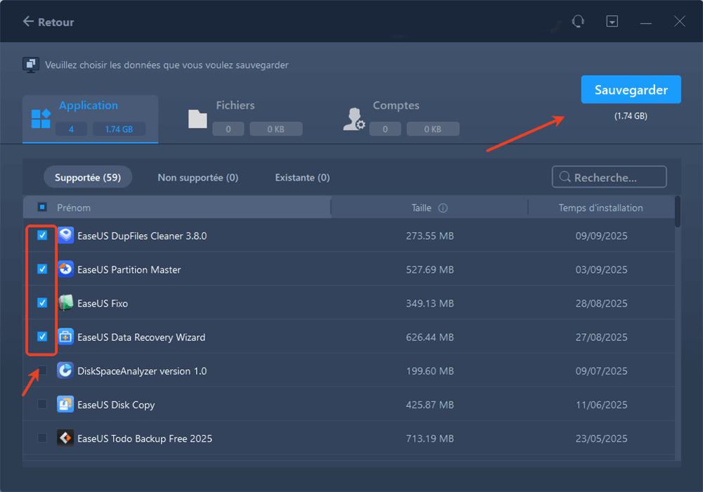 sélectionnez les données souhaitées