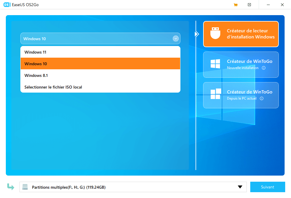 sélectionner la version de Windows