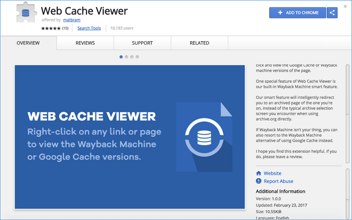 Visionneuse de cache Chrome