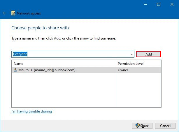 Sélectionnez avec qui vous souhaitez partager.