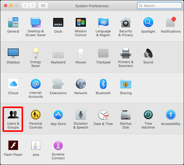 Ouvrir les paramètres des utilisateurs et des groupes