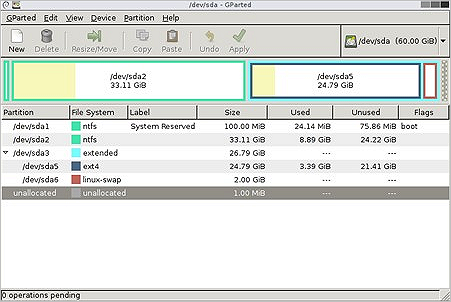 Interface du logiciel GParted