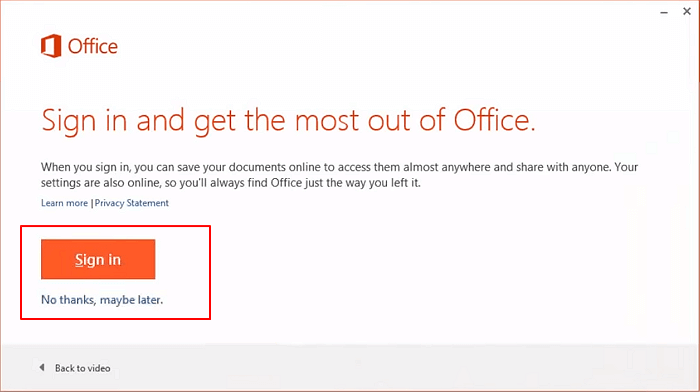 how to sign in to office 2016