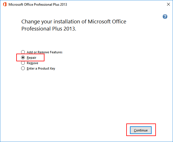 Réparation de l'installation du bureau