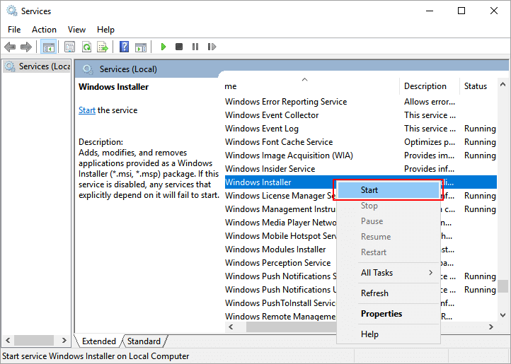 Démarrez Windows Installer via les services _ Impossible d'accéder au service Windows Installer