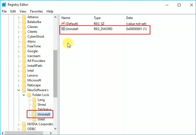 trouver la clé de désinstallation de Folder Lock