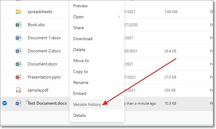 récupérer des fichiers à partir de l'historique des versions