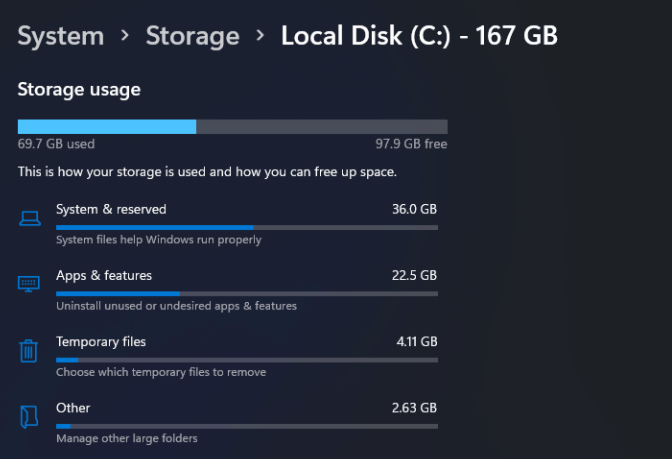 Taille de la mise à jour de Windows 11 - aperçu