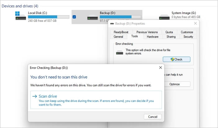 outil de vérification des erreurs de Windows