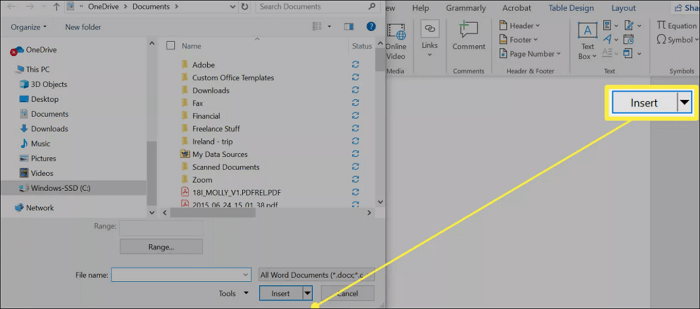 sélectionner le fichier pdf comme source de texte