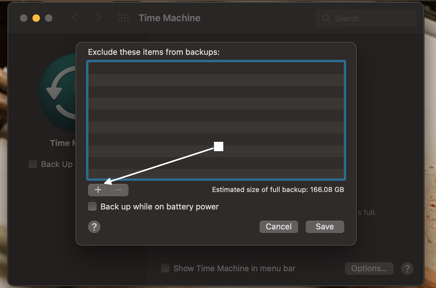 exclure pour la sauvegarde