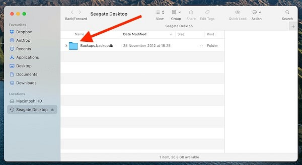 Cliquez sur le fichier de base de données