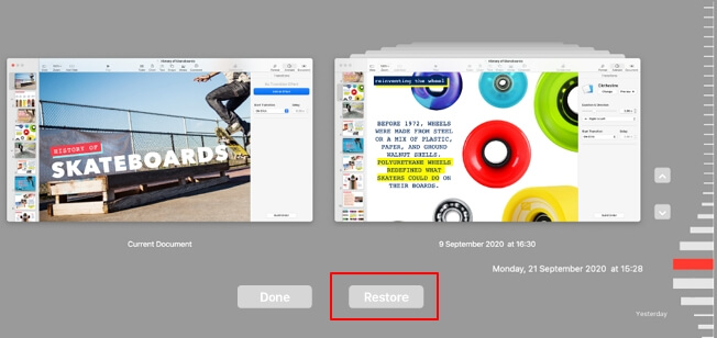 Restaurer un fichier keynote non sauvegardé à partir de l'historique des versions