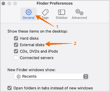 Sélectionnez Disque externe dans les Préférences du Finder