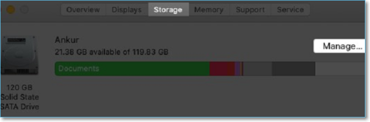 Sélectionnez stockage puis cliquez sur Gérer