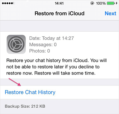 Restaurer WhatsApp Chat depuis iCloud