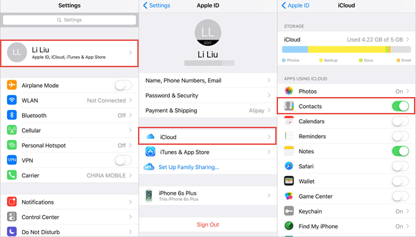 Synchronisation des contacts via la synchronisation iCloud