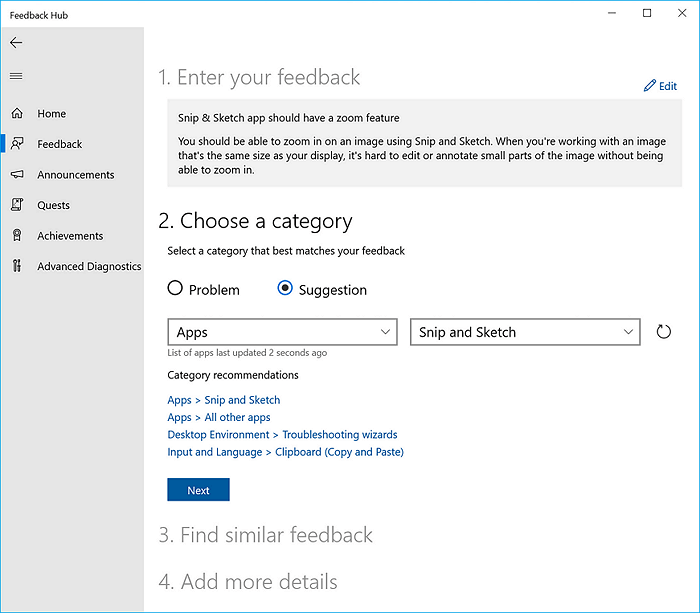 choisir la catégorie de commentaires