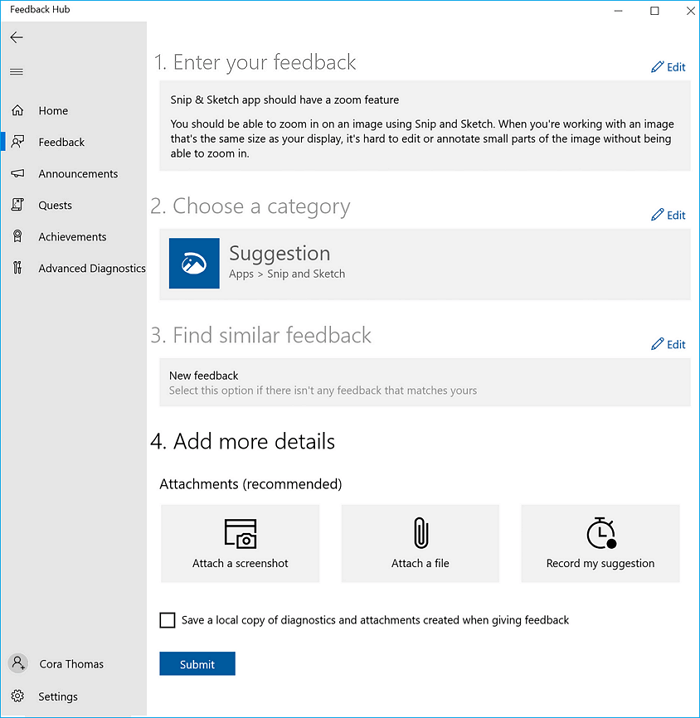 Confirmer pour saisir des commentaires