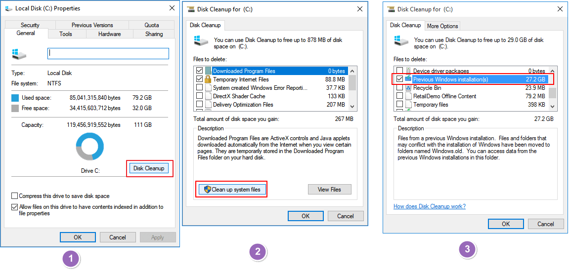 Supprimer Windows.old à l'aide de Disk Cleanup