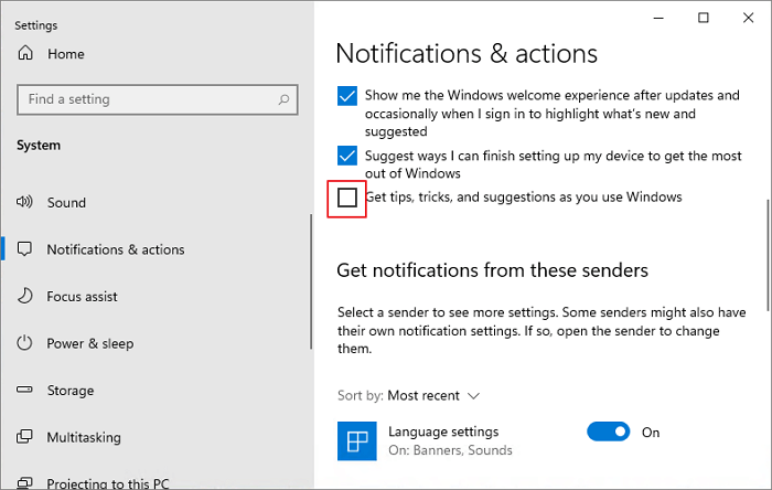 Désactiver les notifications Windows