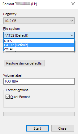 my usb drive doesn format to fat32 windows 10