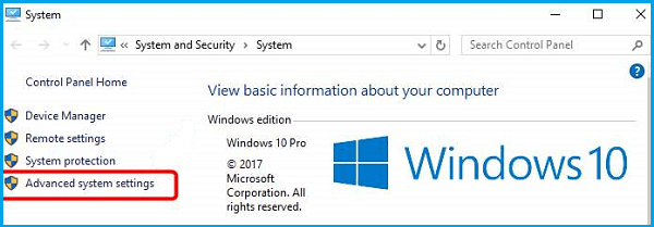 cliquez sur les paramètres avancés du système