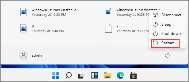 redémarrer le PC win11