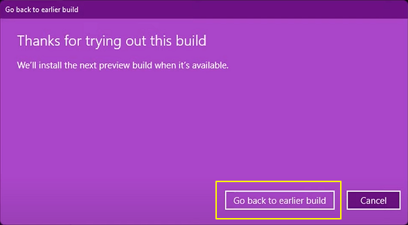 Confirmez pour revenir à Windows 10