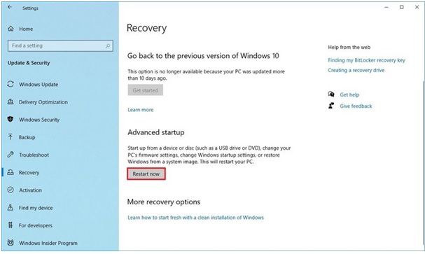 choisir le démarrage avancé