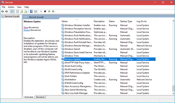 le service de mise à jour Windows 10 est en cours d'exécution