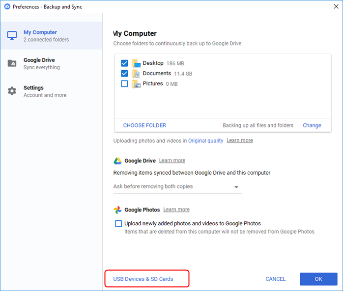 Sauvegarde de la carte SD avec Backup and Sync