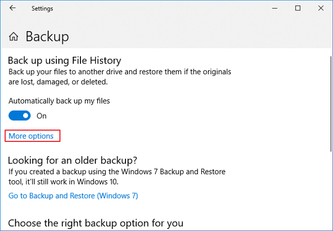 Cliquez sur Plus d'options