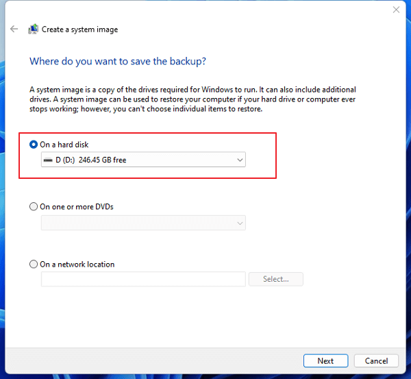 Où enregistrer l'image de sauvegarde