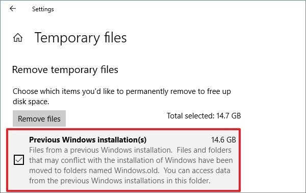 Supprimer les fichiers d'installation de Windows