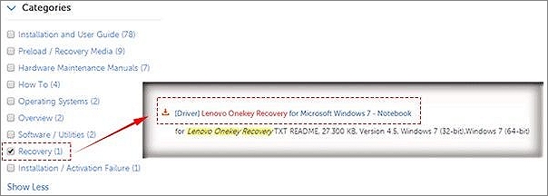 choisir la récupération pour Lenovo