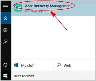 cliquez sur acer recovery management