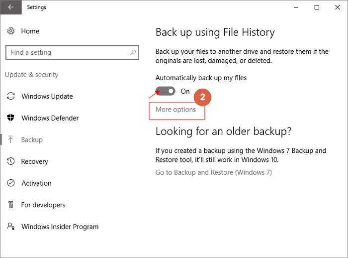 sauvegarde de windows 11 en utilisant l'historique des fichiers étape 2