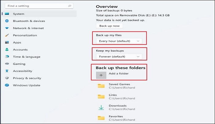 utiliser l'historique des fichiers pour sauvegarder des fichiers dans windows 11 étape 3