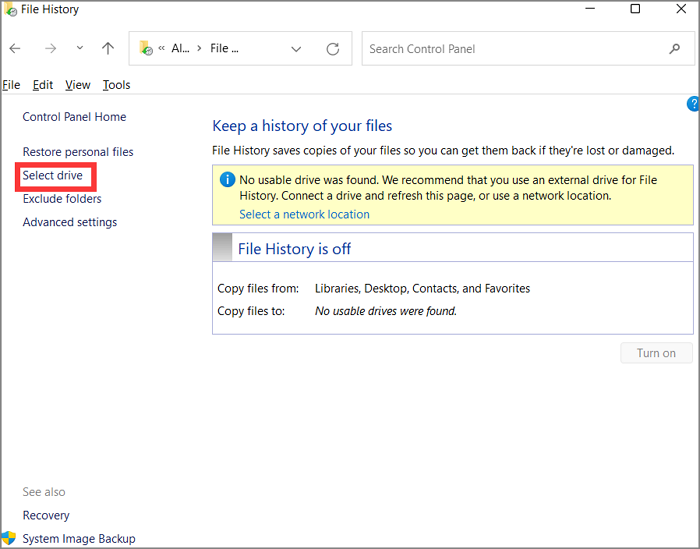 l'historique des fichiers paramètres avancés 2