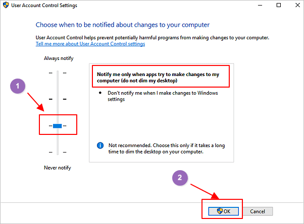 Désactivez le contrôle de compte d'utilisateur ou le contrôle de compte d'utilisateur pour corriger l'erreur «impossible de copier des fichiers sans droit d'administrateur».